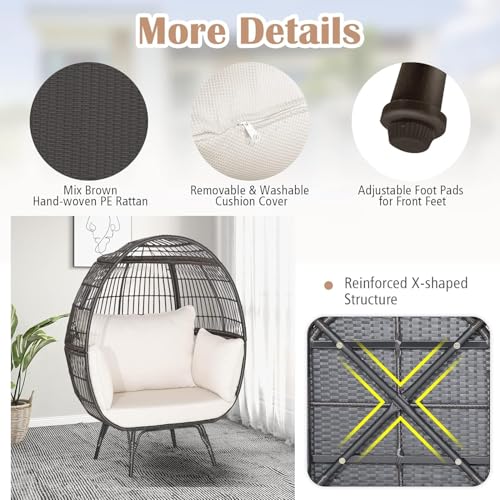 Oversized PE Rattan Egg Chair with Metal Stand and 4 Cushions F41917