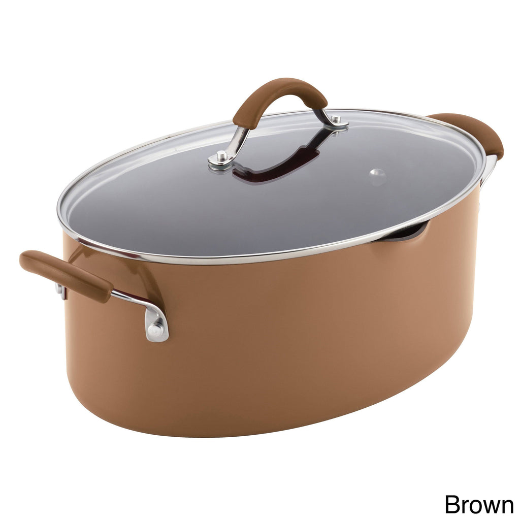 Hard Enamel Nonstick 8-Quart Covered Oval Pasta Pot with Pour Spout, Agave Blue O9850
