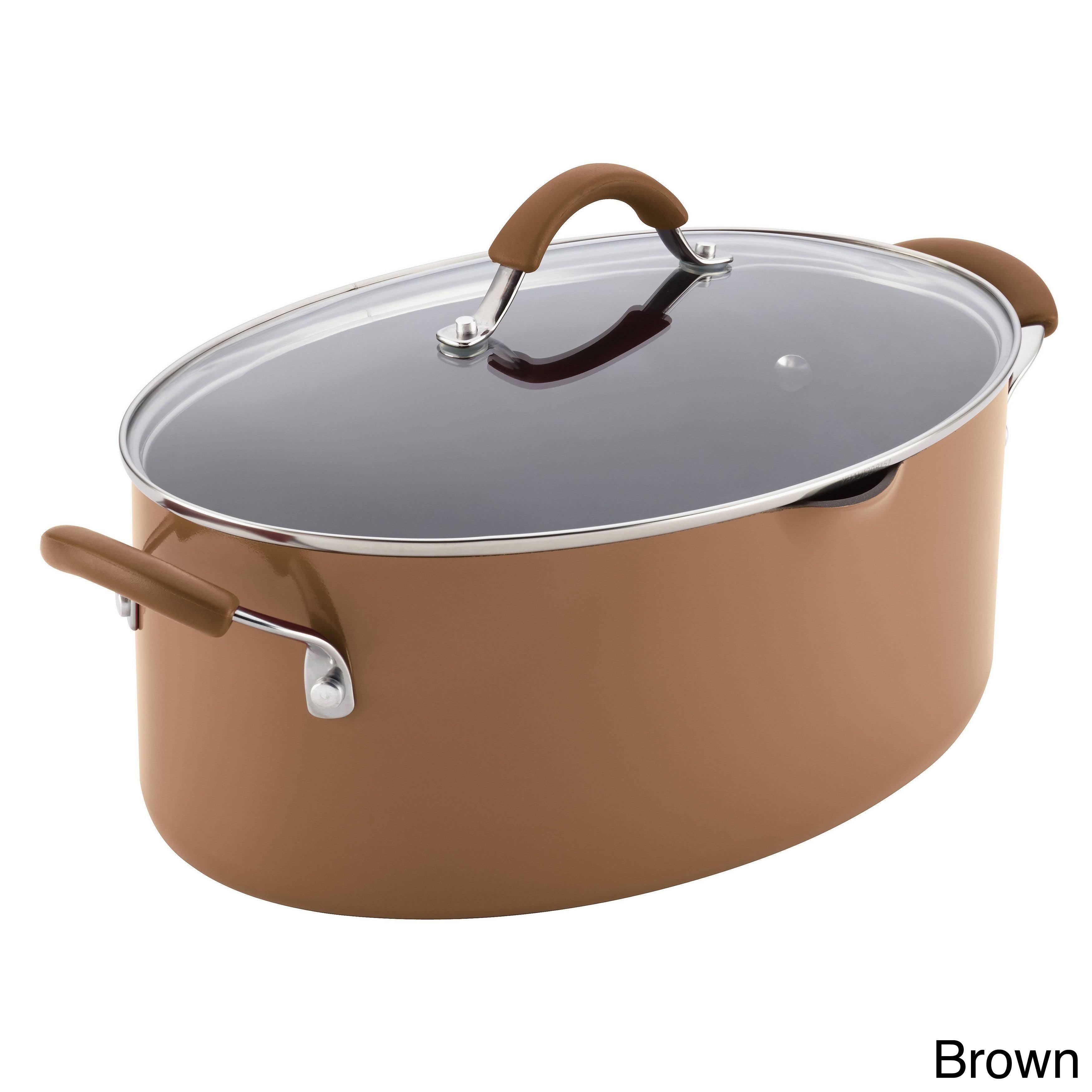 Hard Enamel Nonstick 8-Quart Covered Oval Pasta Pot with Pour Spout, Agave Blue O9850