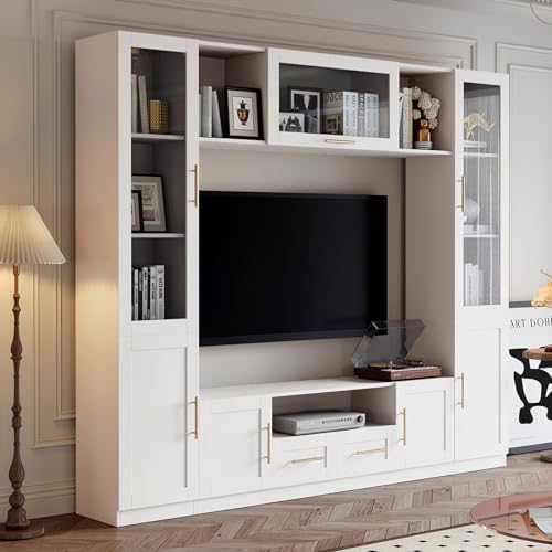 4-Piece White Entertainment Wall Unit with Bookshelves U5380