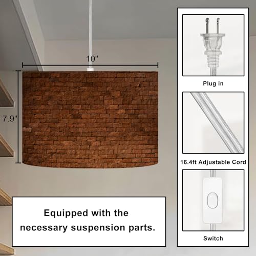 Linen Lampshade Plug in Pendant Light with Dimmable Switch J92764