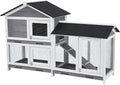 62" Wooden Waterproof Bunny Hutch Rabbit Cage Guinea Pig Coop with Stairs and Cleaning Tray X410