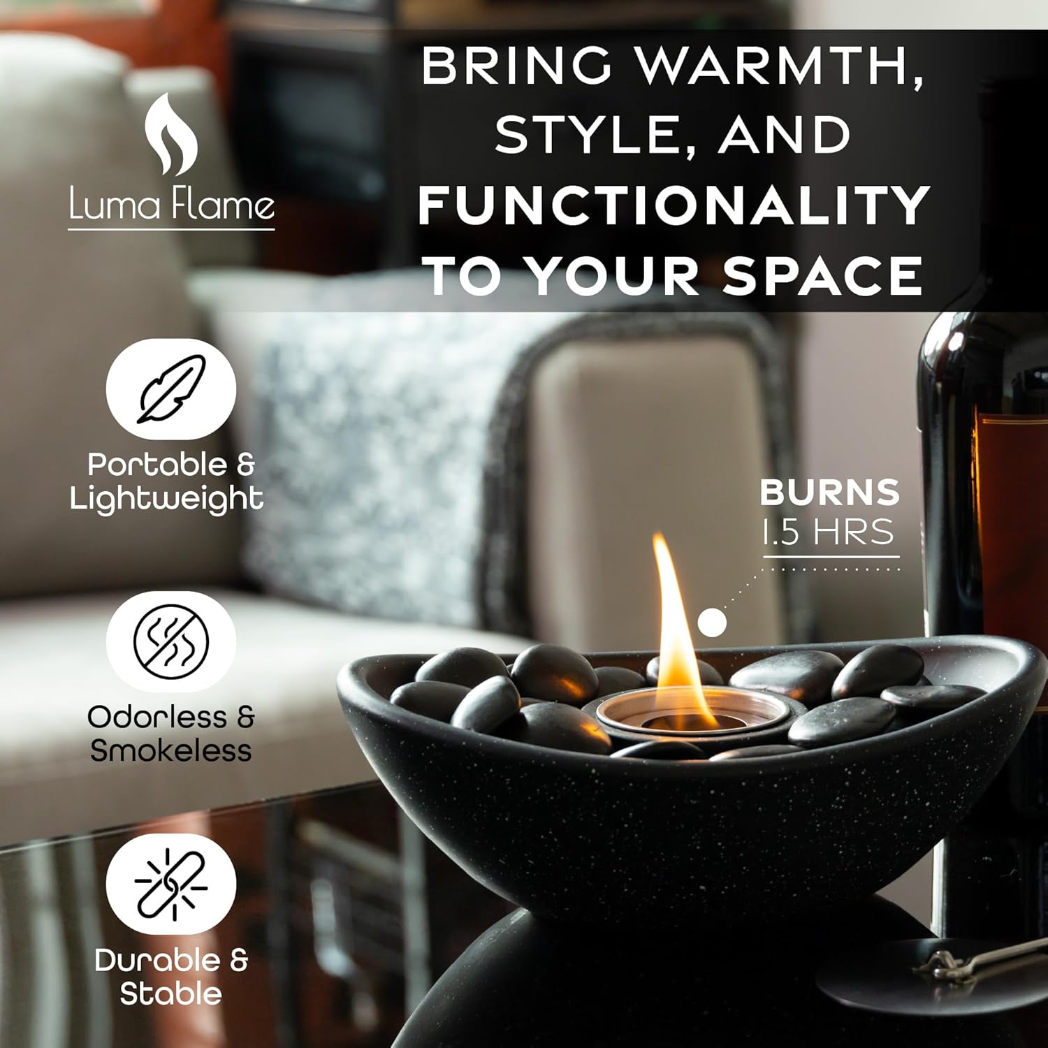 Black Concrete Table Top Firepit Bowl 11" with Extendable Skewers R458