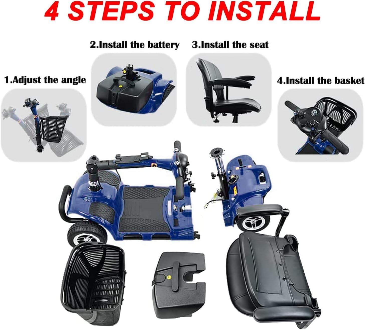 Blue Collapsible 4 Wheel Mobility Scooter W57772