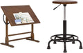 Vintage Drafting Table with Stool Bundle Solid Wood Craft Tables Q315718