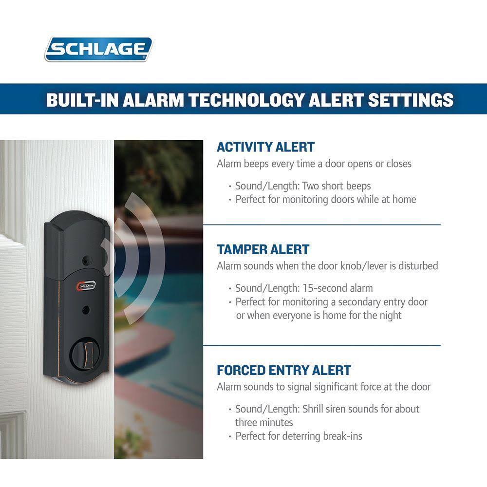 Aged Bronze Touchscreen Deadbolt with Alarm and Handleset with Interior Lever E841469