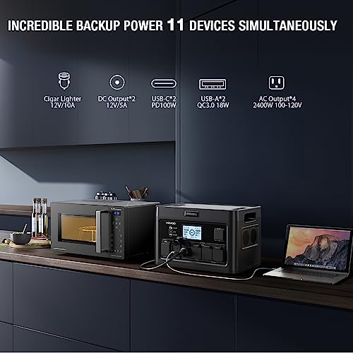 2400W Portable Power Station with 2 * 100W Solar Panel, 1843Wh LiFePO4 Battery with 11 Outlets H727