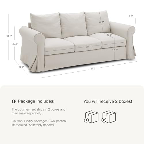 89" White Slip Covered Sofa with Extra Deep Seat B436142