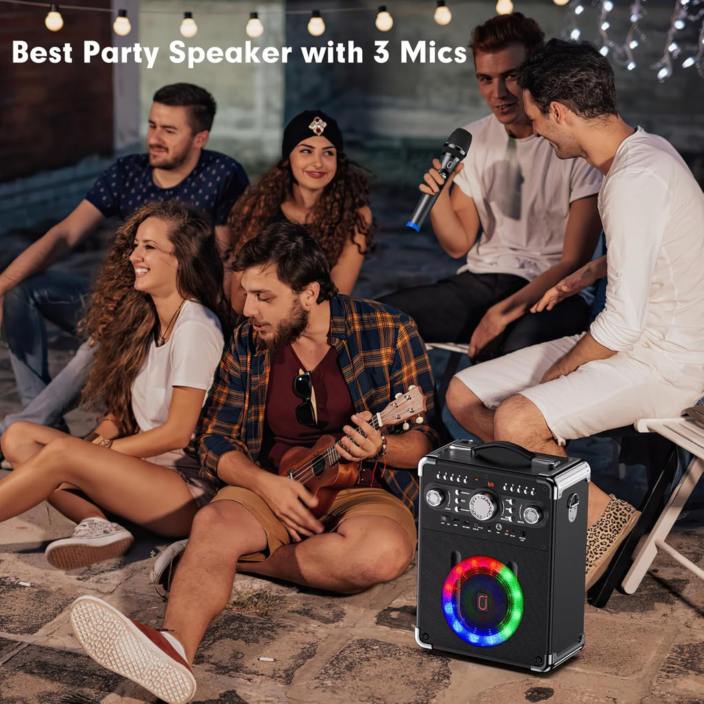 Bluetooth Karaoke Machine with 3 Wireless Microphones and Disco Lights V436