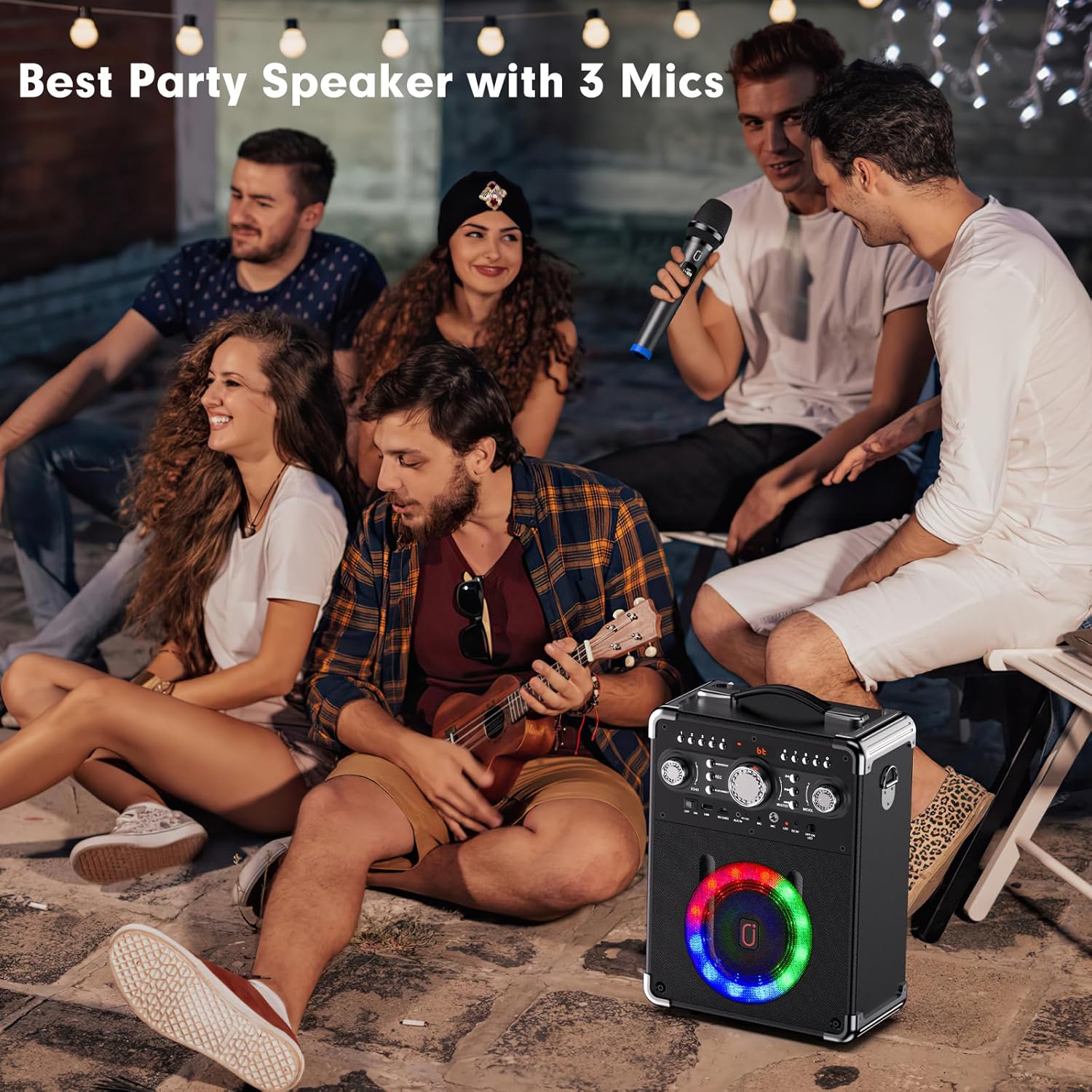 Bluetooth Karaoke Machine with 3 Wireless Microphones and Disco Lights V436