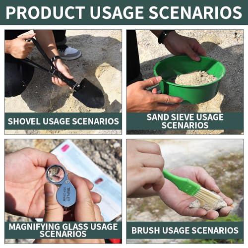 15 PCS Geology Rock Pick Hammer Kit with Digging Chisels, Shovel, Backpack, Magnifying Glass, Goggles, Whistle, Soil Sieve D57162