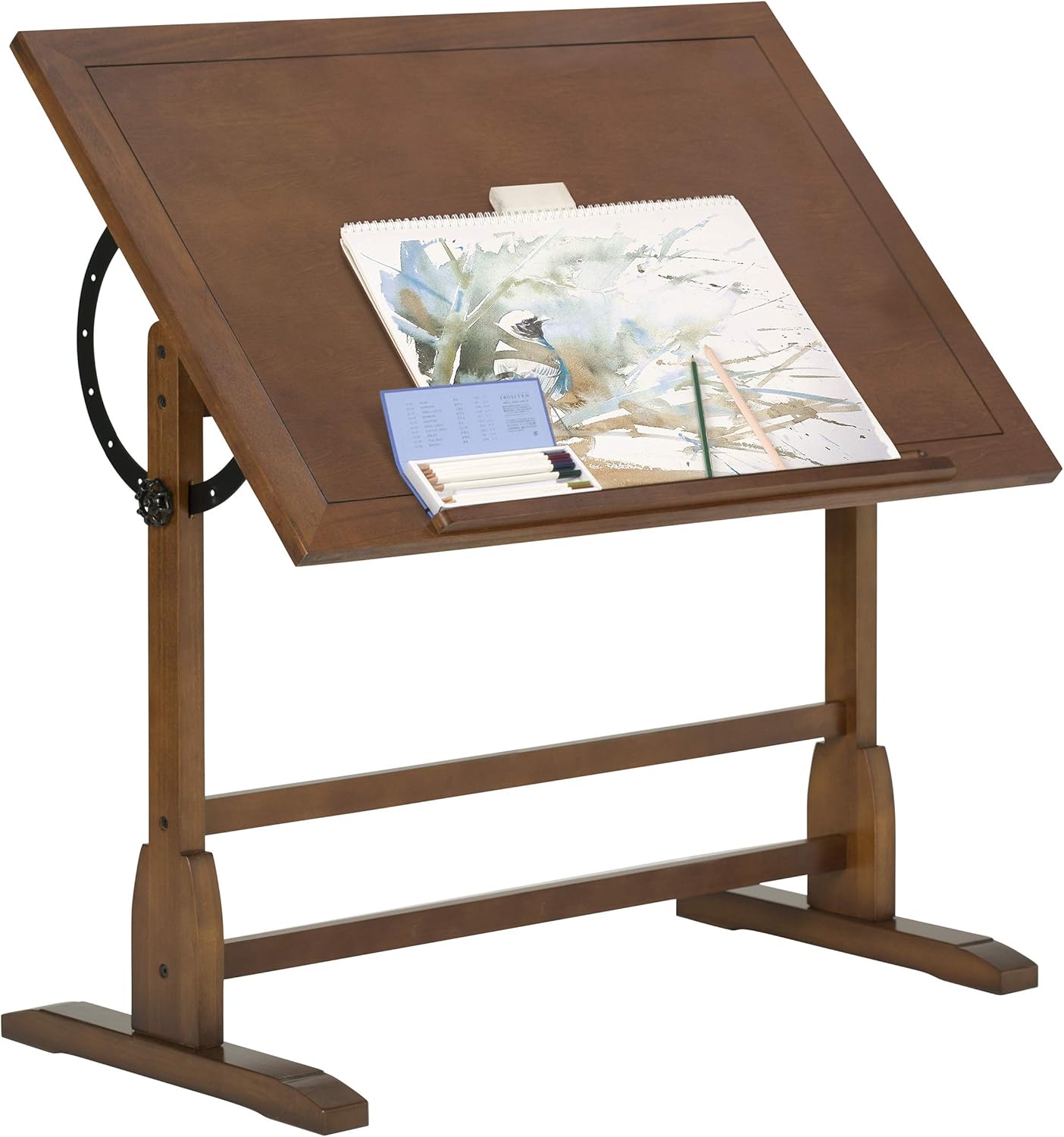 Vintage Drafting Table with Stool Bundle Solid Wood Craft Tables Q315718