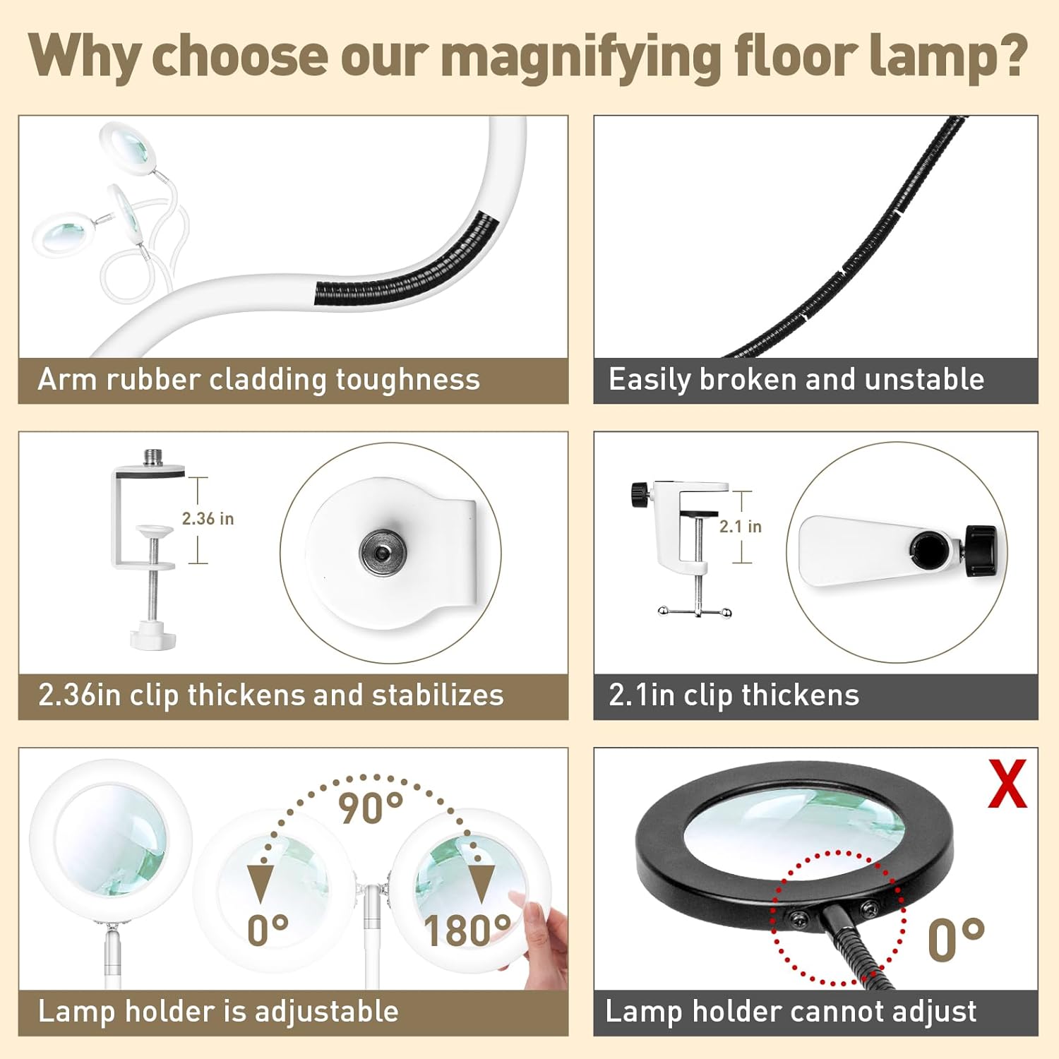 3 in1 Flexible Gooseneck Magnifying Floor Lamp with Light and Stand B778