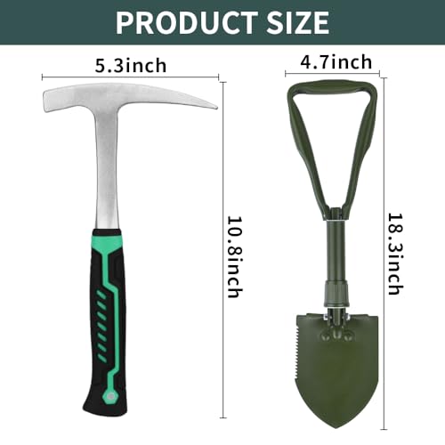 15 PCS Geology Rock Pick Hammer Kit with Digging Chisels, Shovel, Backpack, Magnifying Glass, Goggles, Whistle, Soil Sieve D57162