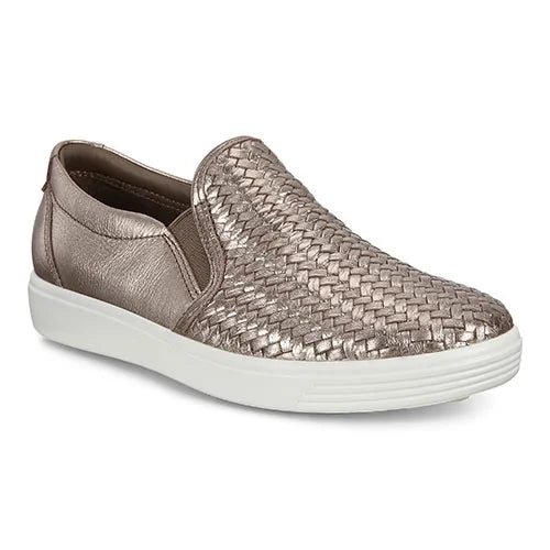 Women's Stone Metallic Leather Soft 7 Woven Slip-On Sneakers I644627