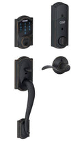 Aged Bronze Touchscreen Deadbolt with Alarm and Handleset with Interior Lever E841469