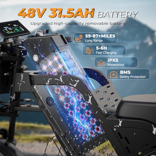 Electric Bike 48V 31.5Ah Battery 20" Fat Tires 7-Speed O540