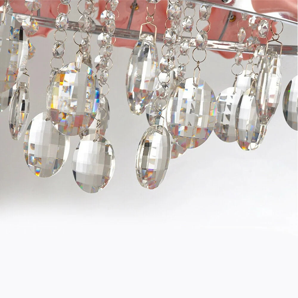 Pink Rose Flower Crystal Pendant Ceiling Lamp O308785