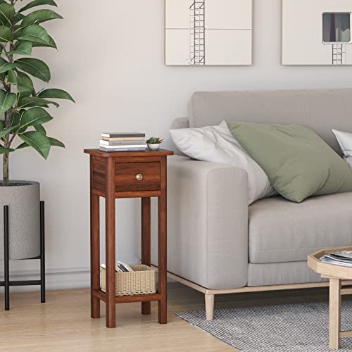 White Narrow End Table with Drawer & Shelf R687785