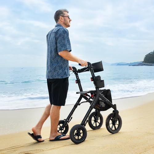 Red 12" Big Rubber Wheels Rollator Walker with Seat T73182
