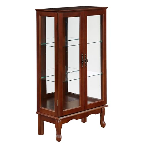 Oak Display Lighted Cabinet with Glass Doors and Adjustable Shelves B997074