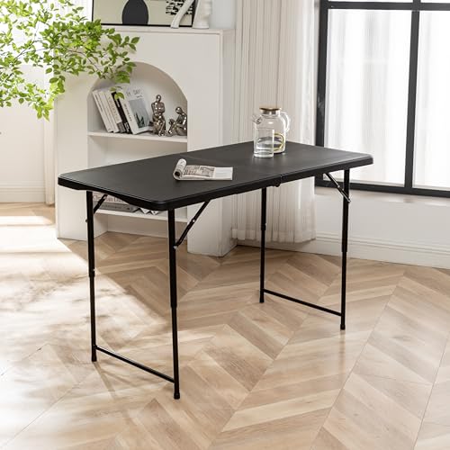 Black Half Folding Utility Table 6 Feet 72" x 29.5" Lightweight Portable A6402