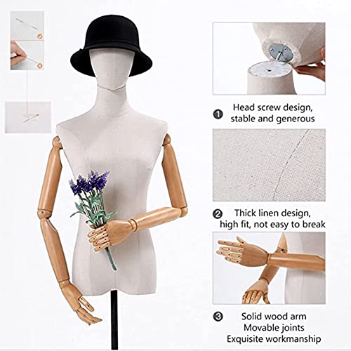 Beige Display Mannequin with Detachable Head, Wooden Hands, Adjustable Height Stand K4661