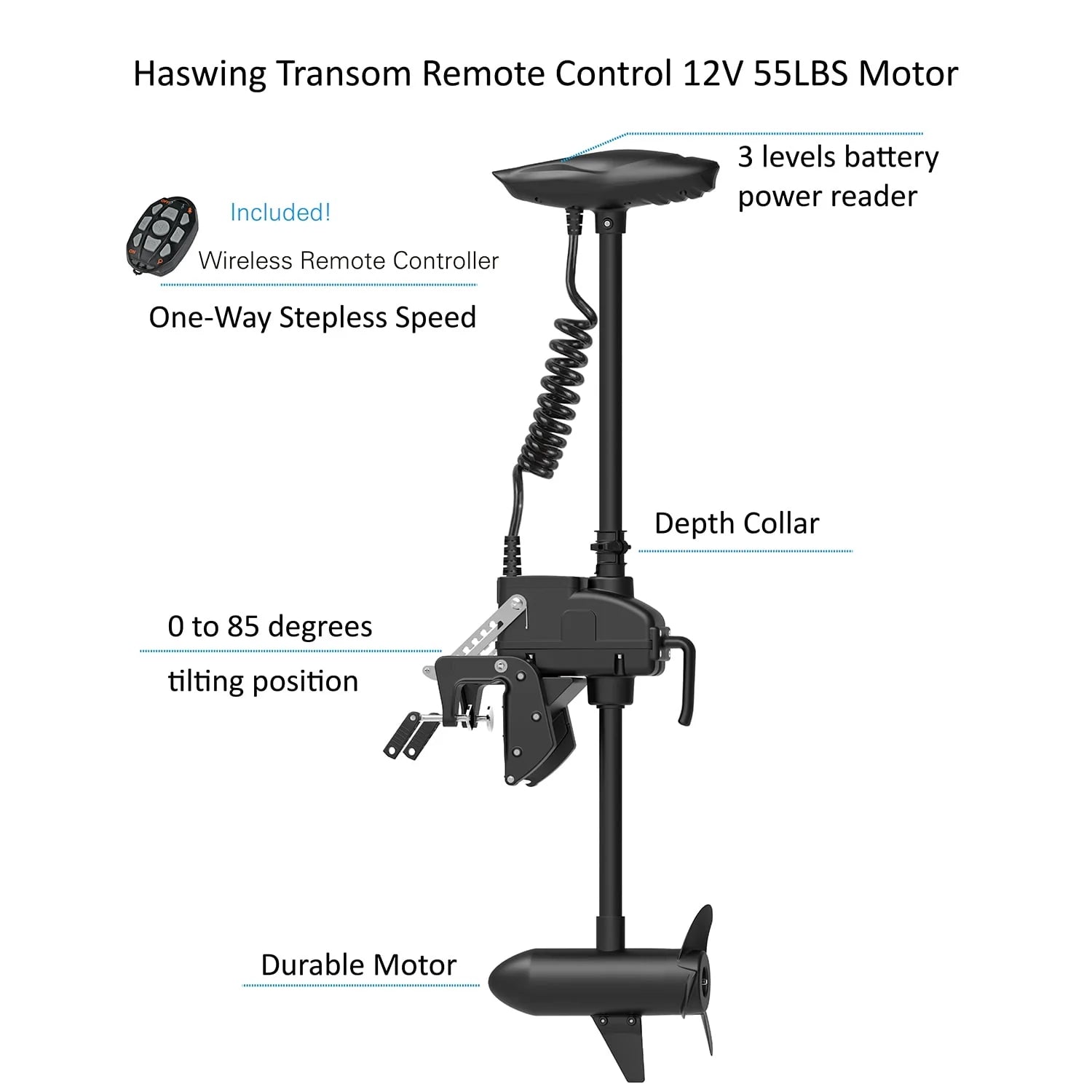 11.5ft Inflatable Pontoon Boat with Black 12V 55LBS Remote Trolling Motor and Foot Control O7404