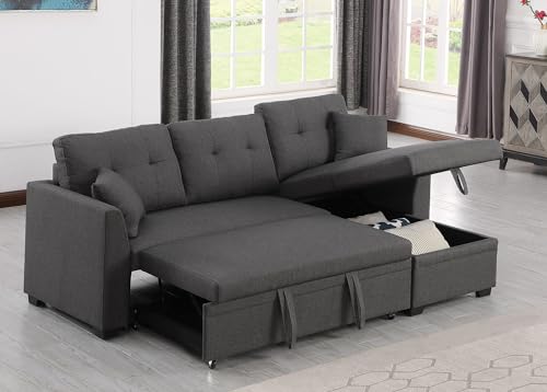 81" Grey L Shaped Sleeper Sofa with Storage Y776932