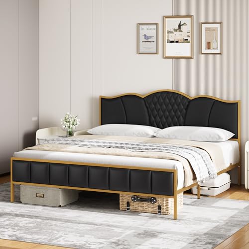 King Faux Leather Platform Bed Frame with Headboard R24364