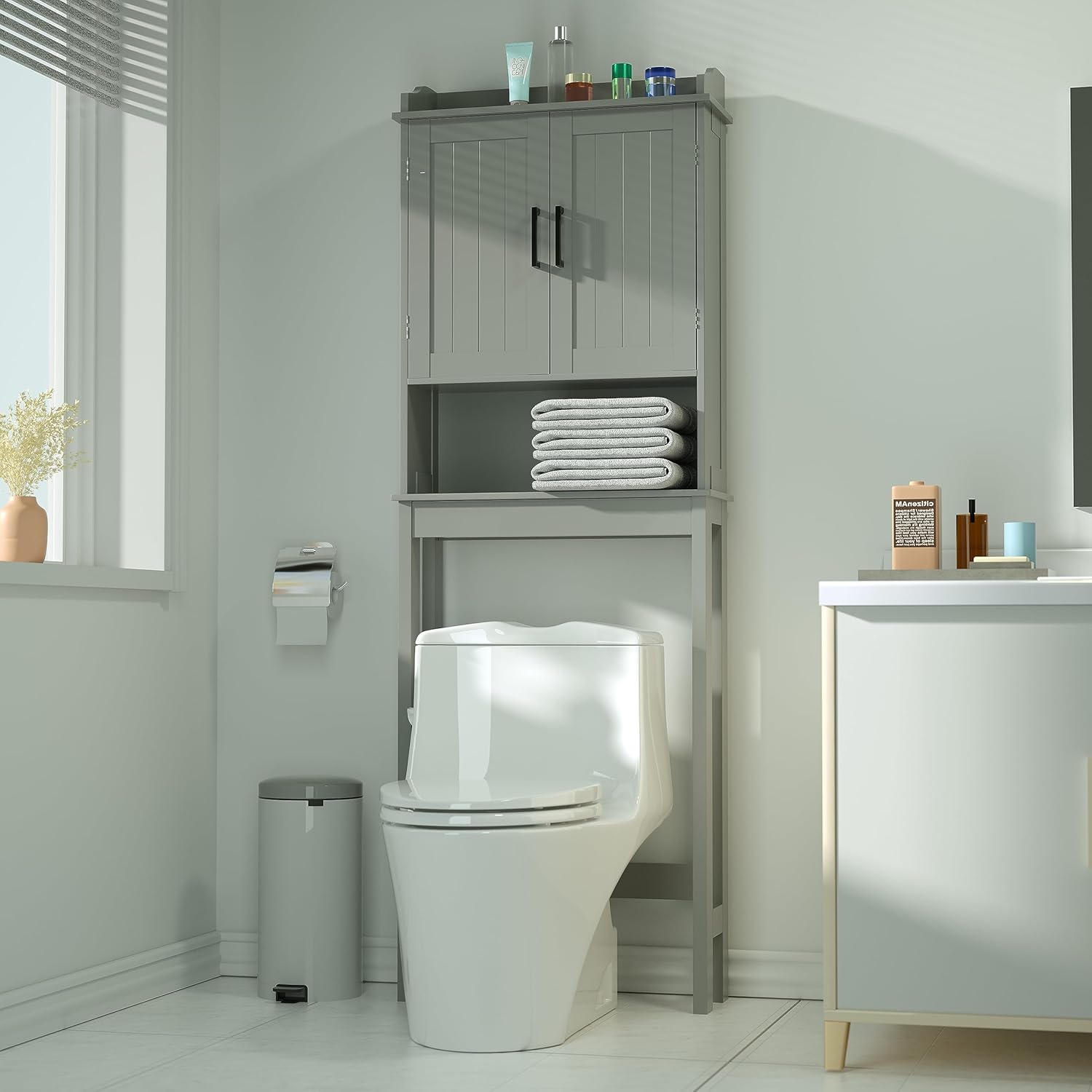 Grey Over The Toilet Storage Cabinet with Adjustable Shelf D8160