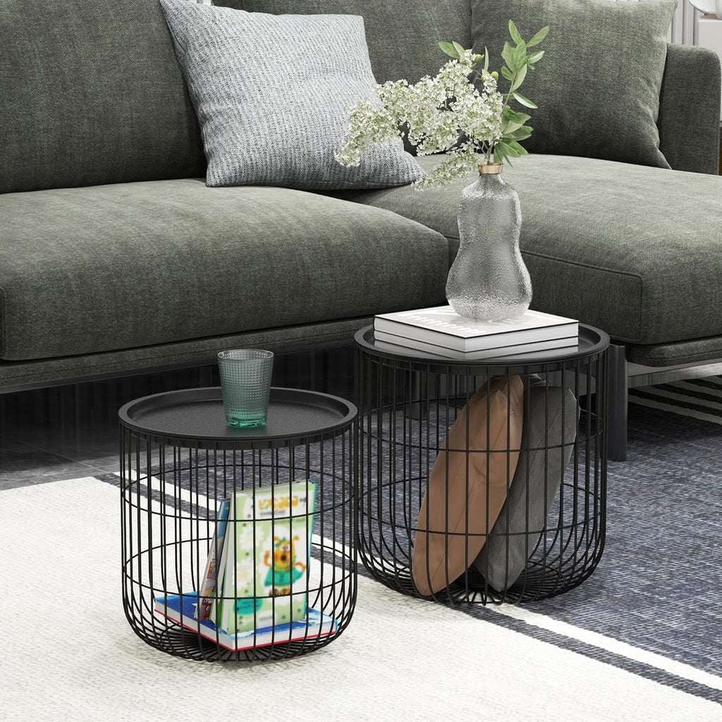 Black Round Nesting Coffee Tables Set of 2 F41832