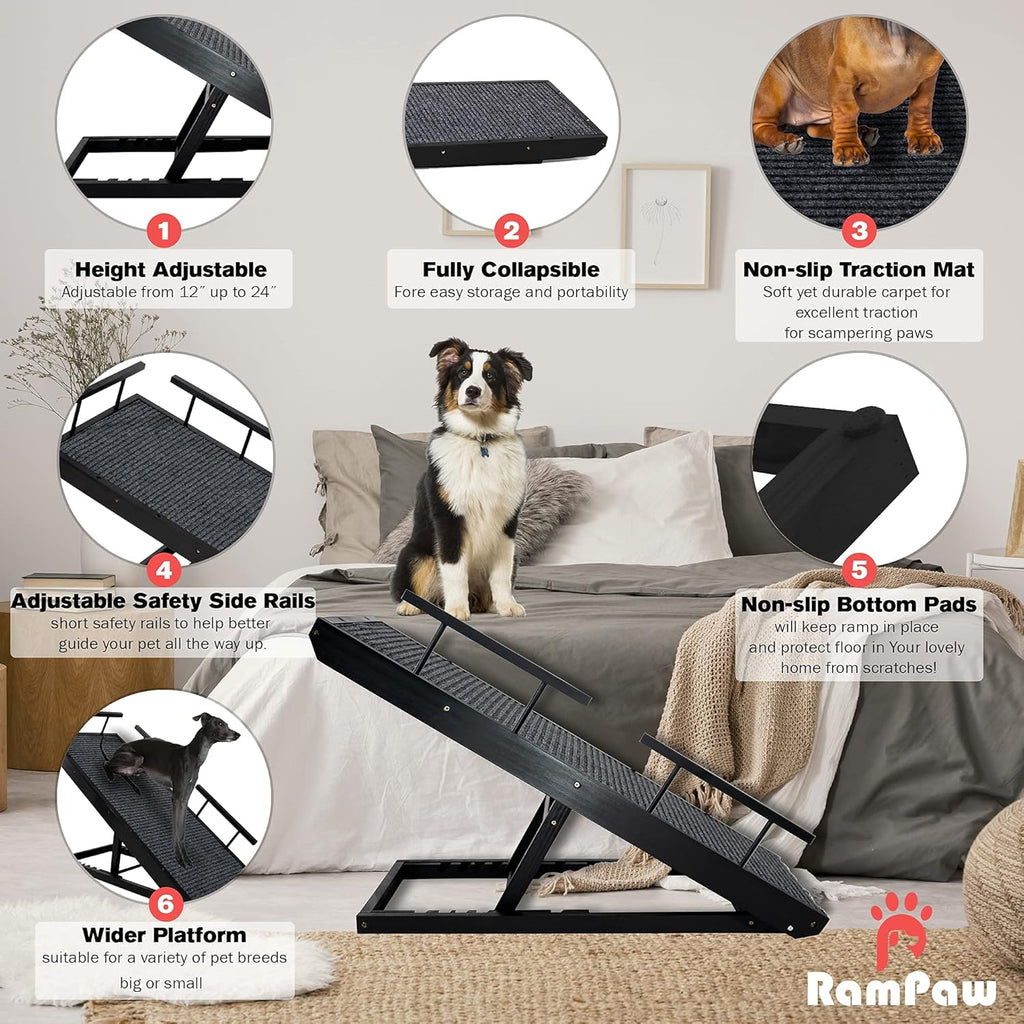 Adjustable Pet Ramp with Non Slip Traction Mat, Safety Side Rails, Black, Pack of 2 R555457