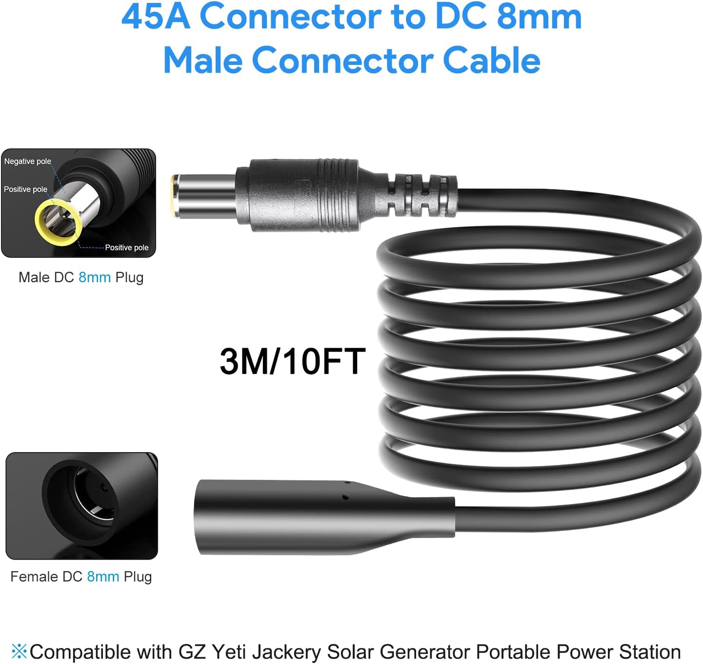 Extension Cable 10FT 3M DC 8.0mm Connector Power Cord A12825