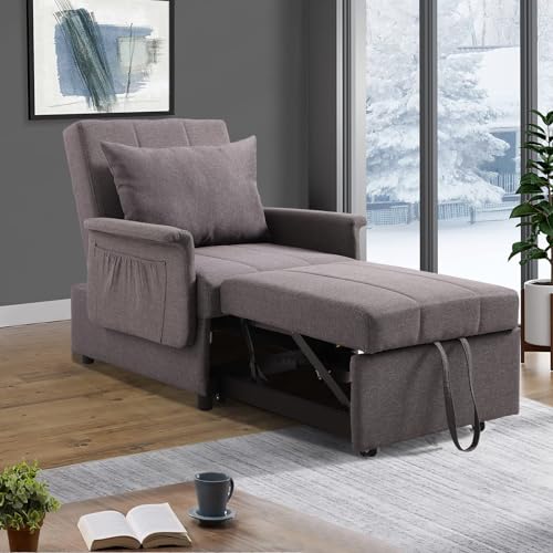 PU Leather Sleeper Chair Bed with Adjustable Backrest and Pillow V67057