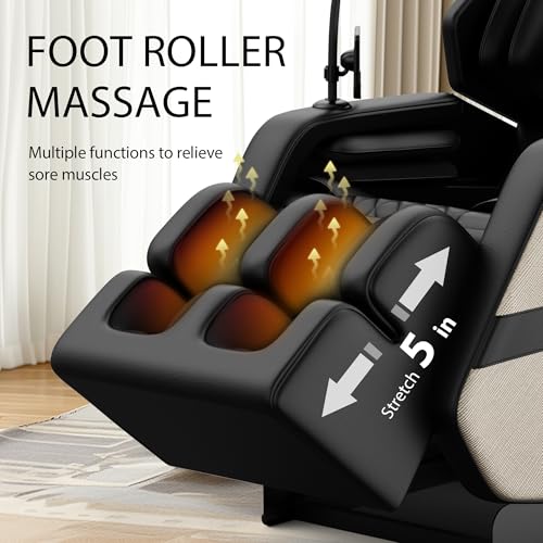 Gold PU Leather Zero Gravity Massage Chair with Airbags and Foot Roller S312787