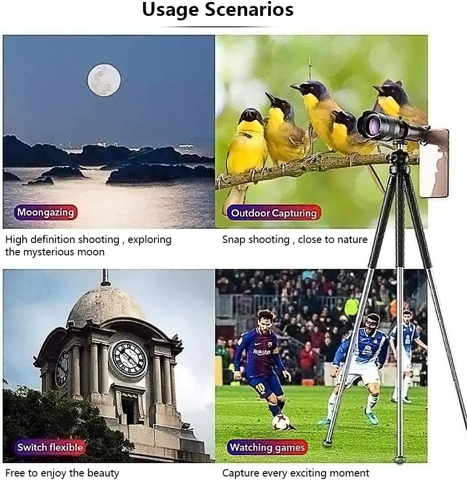 4k 10-300x40mm Super Telephoto Zoom Monocular Telescope with Phone Adapter Tripod E431