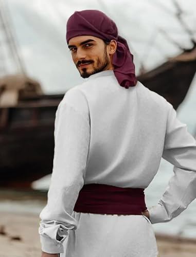 Khaki Large Mens Pirate Costume Outfit With Pants Shirts Sash Accessories O533