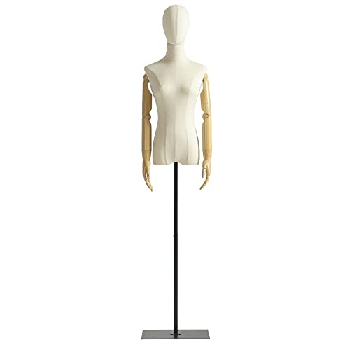 Beige Display Mannequin with Detachable Head, Wooden Hands, Adjustable Height Stand K4661