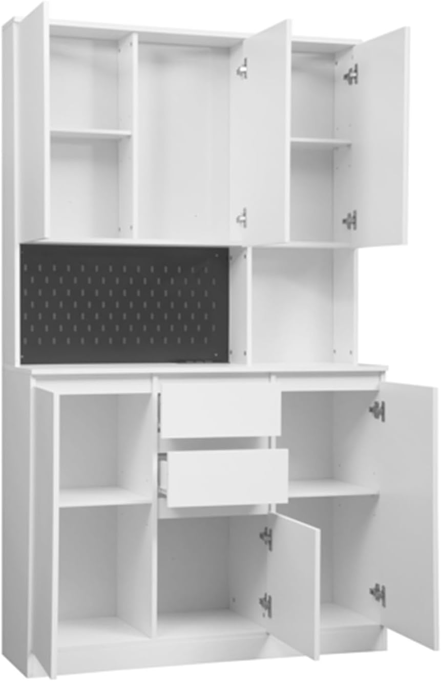 74" Kitchen Pantry Cabinet with Charging Station, Freestanding Buffet Cupboards Sideboard with Drawer, Modern Pantry Cabinet with Microwave Stand Z269431
