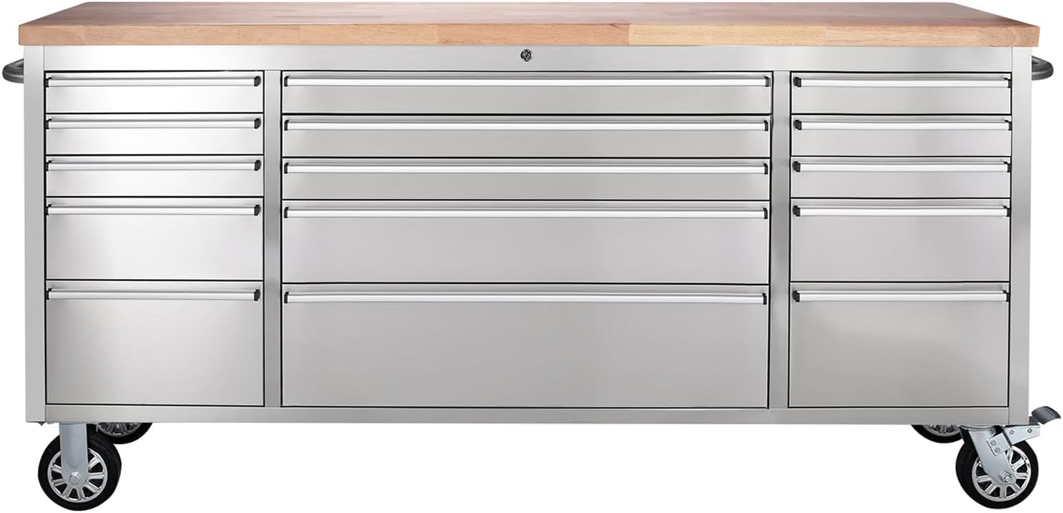 72-inch Stainless Steel Rolling Tool Chest with 15 Drawers S10647