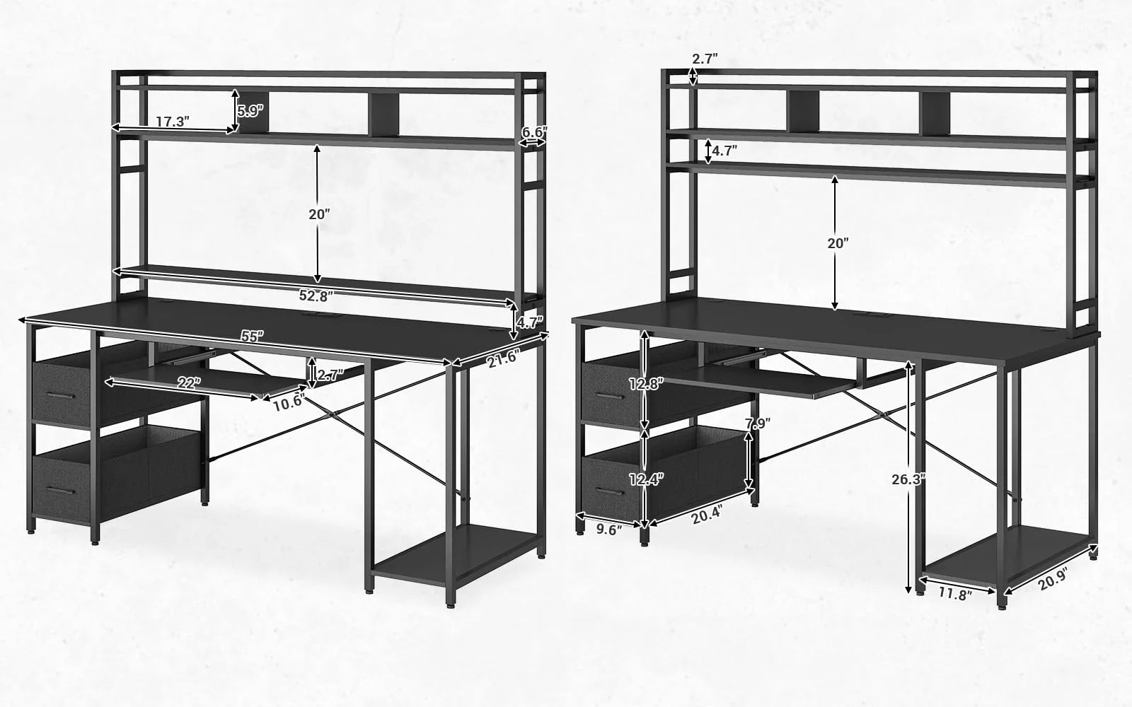 Black 55" Gaming Desk with Drawer and Monitor Stand W131712