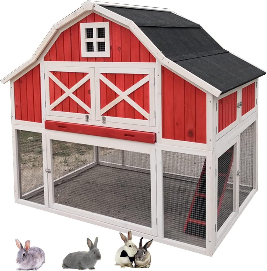 Large Wooden 65 inch Rabbit Hutch with Door and Removable Bottom Wire Mesh I885059