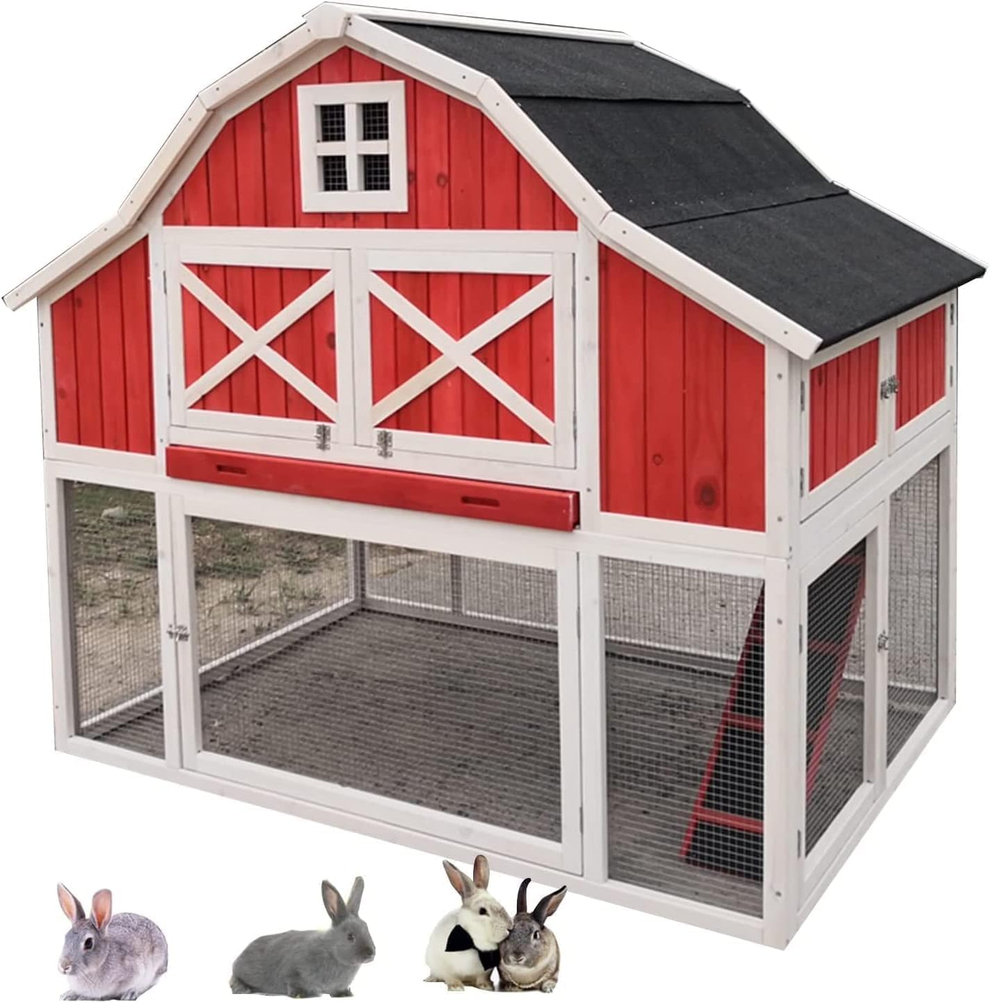 Large Wooden 65 inch Rabbit Hutch with Door and Removable Bottom Wire Mesh I885059