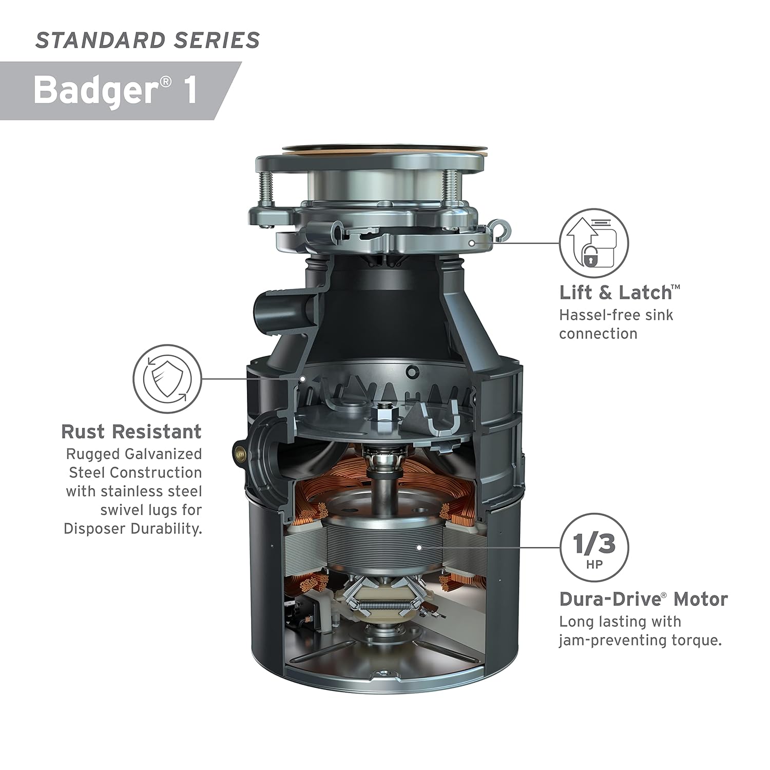 Black 1/3 HP Continuous Feed Garbage Disposal, Black 1/2 HP Continuous Feed Garbage Disposal B4077