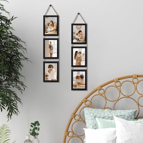 2 Pack Black 3 Openings Vertical Hanging Photo Frame Set for 5x7 inch Pictures K672