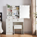 White 5 Drawer Vanity Desk with LED Lights and Mirror A643
