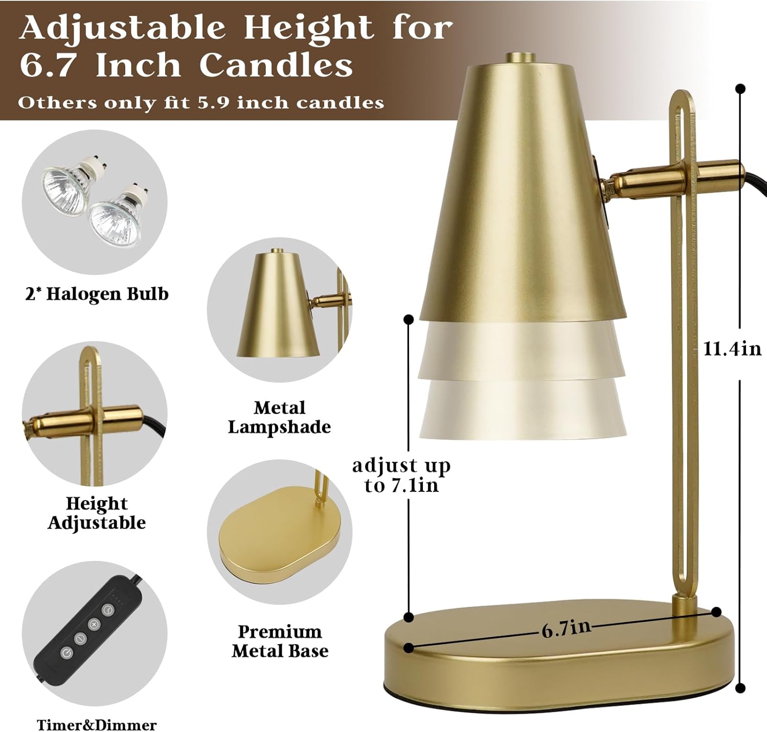 Candle Warmer Lamp with Timer, Adjustable Dimmable, 2 Bulbs N747