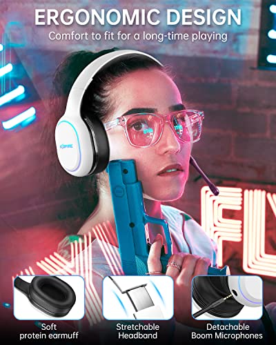 Wireless Gaming Headset, White, 2.4GHz/Bluetooth, Detachable Mic U218