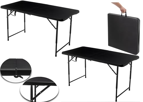 Black Half Folding Utility Table 6 Feet 72" x 29.5" Lightweight Portable A6402